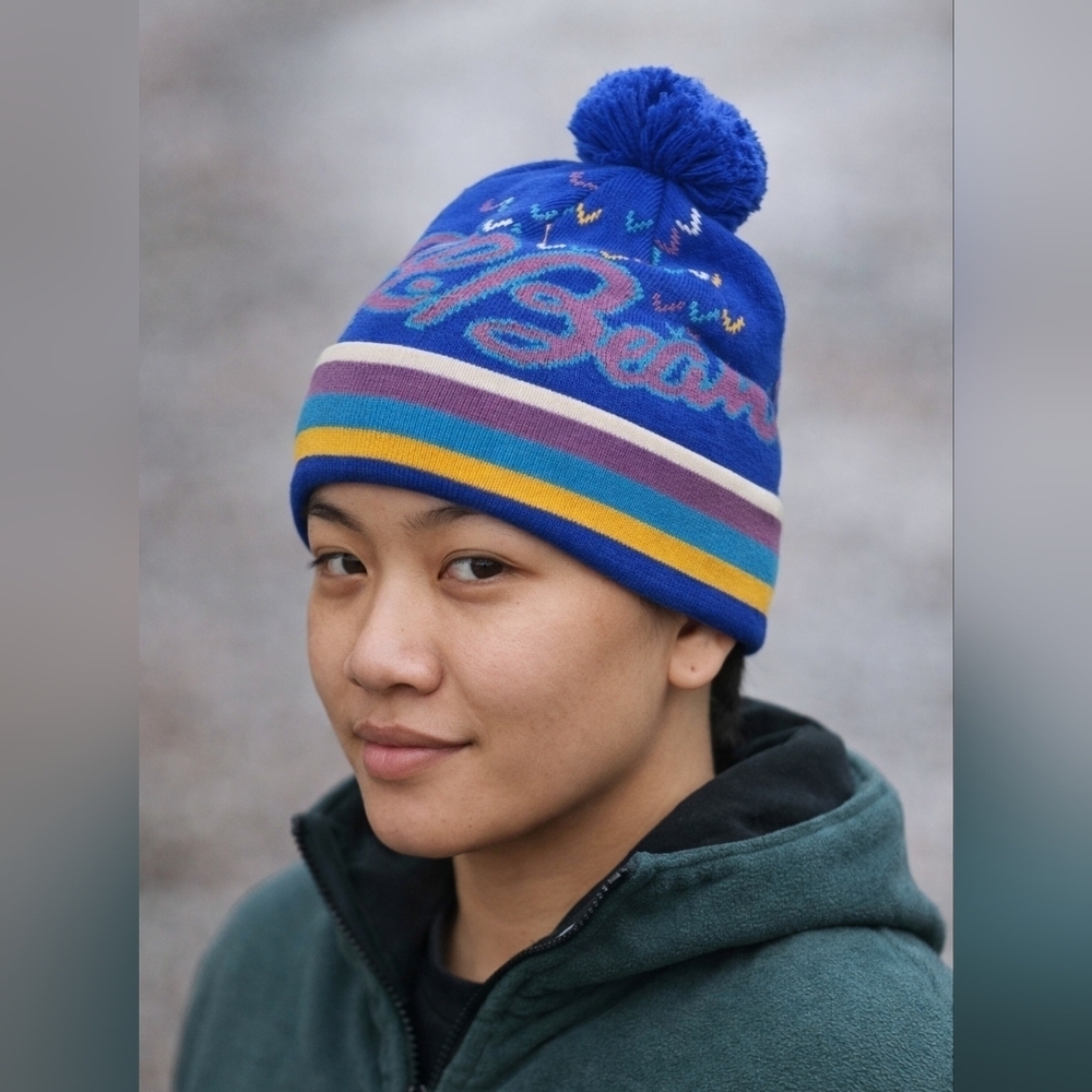 L.L. Bean Multicolor Vintage Style Retro Beanie OS Pompom Rainbow Unisex New